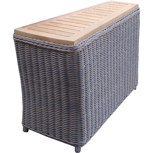 Barbados Outdoor End Table in Kubu Grey Wicker with Teak Top